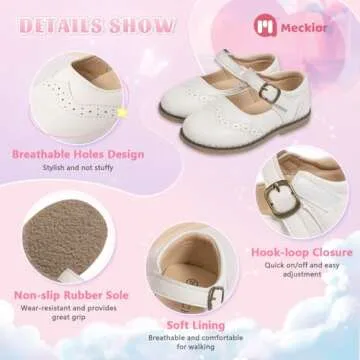 Meckior Toddler Girls Easter White Dress Shoes Little Flower Girl Wedding Mary Jane Flats Bowknot Princess Party School Shoes