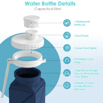 Popdigito Collapsible Water Bottles Leakproof BPA-Free 610ml