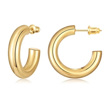 Gacimy Chunky Gold Hoop Earrings 14K Plated Sterling Silver