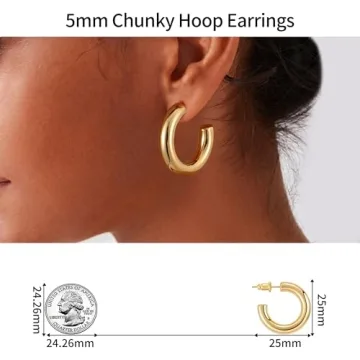 Gacimy Chunky Gold Hoop Earrings 14K Plated Sterling Silver