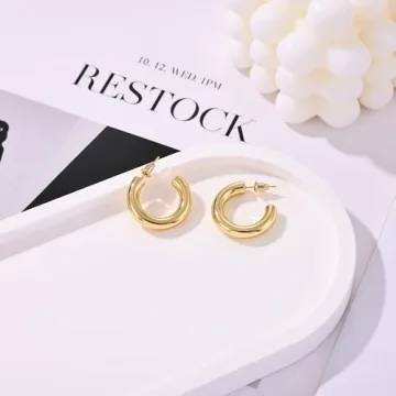 Gacimy Chunky Gold Hoop Earrings 14K Plated Sterling Silver