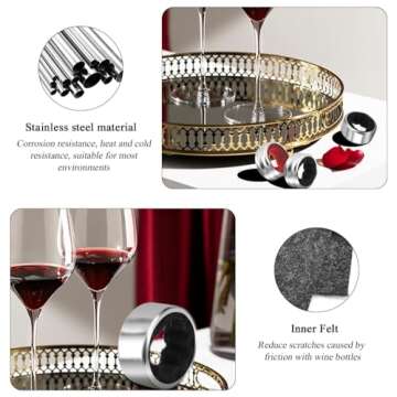 Kitwinney Stainless Steel Wine Bottle Collars, Classy Wine Collar Drip Rings, 4 Pack Simple and Durable Wine Drop Stoppers with Velvet Felts, Small Handy Gadgets for Kitchen and Bar
