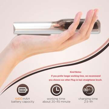 IHHAIR Hot Hair Straightener Brush,Portable Mini Cordless Hair Straightener with Travel Size USB Rechargeable 6400MAH,2 in 1 Hot Comb Hair Straightener for Women & Men with Short Hair(White)