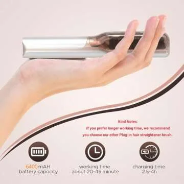 IHHAIR Hot Hair Straightener Brush,Portable Mini Cordless Hair Straightener with Travel Size USB Rechargeable 6400MAH,2 in 1 Hot Comb Hair Straightener for Women & Men with Short Hair(White)