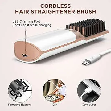 IHHAIR Hot Hair Straightener Brush,Portable Mini Cordless Hair Straightener with Travel Size USB Rechargeable 6400MAH,2 in 1 Hot Comb Hair Straightener for Women & Men with Short Hair(White)
