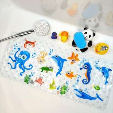 BEEHOMEE Bath Mats for Tub Kids,Baby Toddler - Large Cartoon Non-Slip Bathroom Bathtub Anti-Slip Sho...