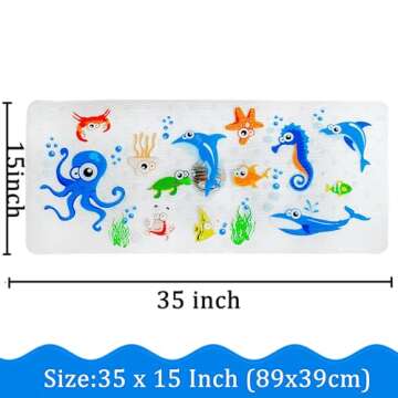 BEEHOMEE Bath Mats for Tub Kids,Baby Toddler - Large Cartoon Non-Slip Bathroom Bathtub Anti-Slip Shower Mats for Floor 35x15,Machine Washable XL Size Bathroom Mats (Blue-Octopus)