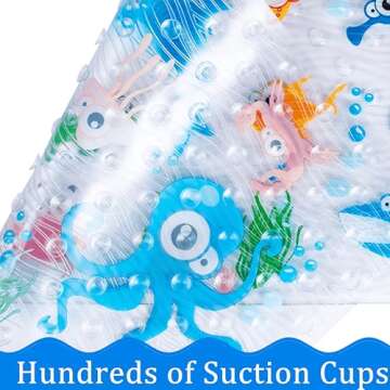 BEEHOMEE Bath Mats for Tub Kids,Baby Toddler - Large Cartoon Non-Slip Bathroom Bathtub Anti-Slip Shower Mats for Floor 35x15,Machine Washable XL Size Bathroom Mats (Blue-Octopus)