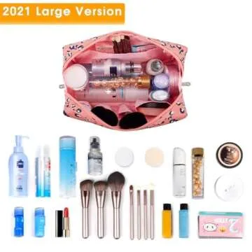 Narwey Cute Cheetah Makeup Bag Travel Cosmetic Bag Organizer Toiletry Bag Make Up Bags with Compartm...