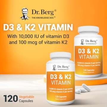 Dr. Berg Vitamin D3 K2 w/MCT Powder - Includes 10,000 IU of Vitamin D3, 100 mcg MK7 Vitamin K2, Purified Bile Salts, Zinc & Magnesium for Ultimate Absorption - K2 D3 Vitamin Supplement - 120 Capsule