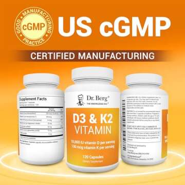 Dr. Berg Vitamin D3 K2 w/MCT Powder - Includes 10,000 IU of Vitamin D3, 100 mcg MK7 Vitamin K2, Purified Bile Salts, Zinc & Magnesium for Ultimate Absorption - K2 D3 Vitamin Supplement - 120 Capsule