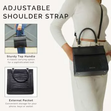 Modern Picnic Vegan Leather Lunch Bag for Women, Cooler Lunch bag for Girls, Easily Wipeable, Adjustable Shoulder Strap, Women’s Lunch Bags for Work/Office/Outdoor, Black As Seen on Shark Tank