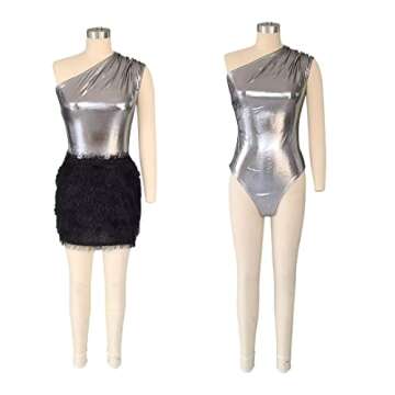 Kafiloe Sexy 2 Piece Metallic Bodysuit & Mini Skirt Set