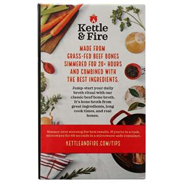 Kettle & Fire Beef Bone Broth - 100% Grass-Fed, Whole30, Gluten Free, Pack of 6