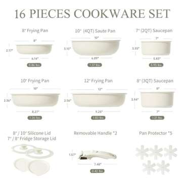 CAROTE 16pcs Pots and Pans Set, Nonstick Cookware Set Detachable Handle, Induction Kitchen Cookware ...