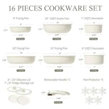 CAROTE 16pcs Pots and Pans Set, Nonstick Cookware Set Detachable Handle, Induction Kitchen Cookware ...