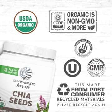 Sunwarrior Chia Seeds Organic Non-GMO Keto Vegan Superfood additive for Smoothies Acai Pudding Baking 360g Tub (30 SRV) Organic Harvest