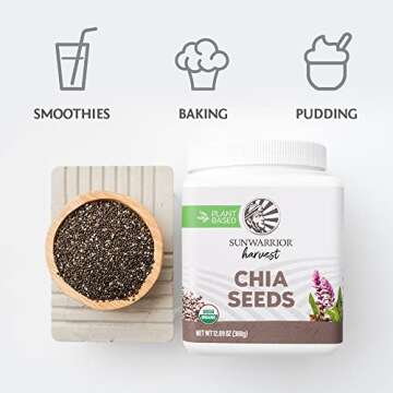 Sunwarrior Chia Seeds Organic Non-GMO Keto Vegan Superfood additive for Smoothies Acai Pudding Baking 360g Tub (30 SRV) Organic Harvest