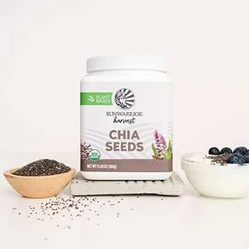 Sunwarrior Chia Seeds Organic Non-GMO Keto Vegan Superfood additive for Smoothies Acai Pudding Baking 360g Tub (30 SRV) Organic Harvest