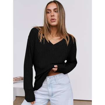 ANRABESS Women's V Neck Long Sleeve Fall Tops X-Large