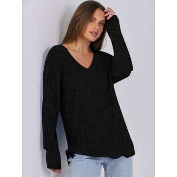 ANRABESS Women's V Neck Long Sleeve Fall Tops X-Large