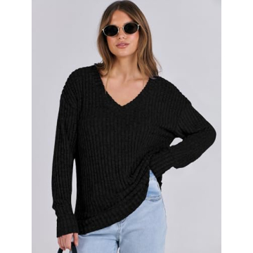 ANRABESS Women's V Neck Long Sleeve Fall Tops X-Large
