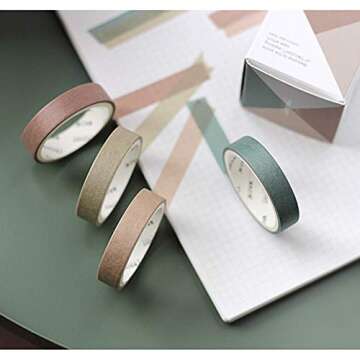 YUBBAEX Natural Color Washi Tape Set 4 Rolls Decorative Tapes for Arts, DIY Crafts, Journals, Planners, Scrapbooking, Wrapping -Neutral Color- (4-Grey Green)