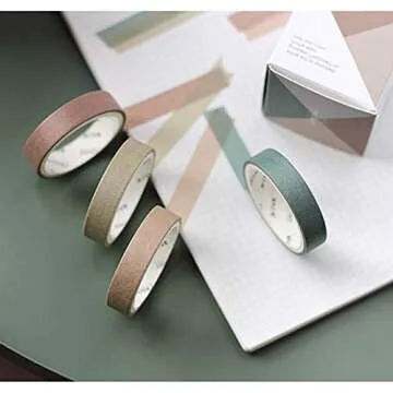 YUBBAEX Natural Color Washi Tape Set 4 Rolls Decorative Tapes for Arts, DIY Crafts, Journals, Planners, Scrapbooking, Wrapping -Neutral Color- (4-Grey Green)