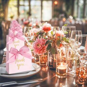 DECHISY 60Pack Small Thank You Gift Bags, 4.5x1.8x3.9 Inches Pink Paper Gift Bags with Ribbon Mini G...