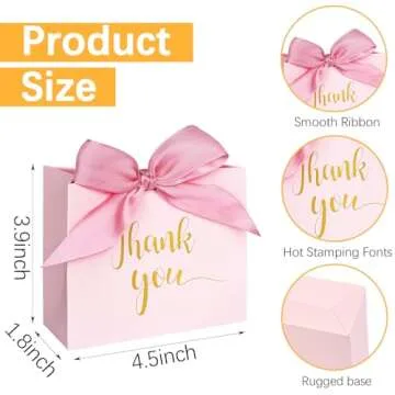 DECHISY 60Pack Small Thank You Gift Bags, 4.5x1.8x3.9 Inches Pink Paper Gift Bags with Ribbon Mini Gift Bags Bulk Wedding Candy favor boxes Birthday Party Favor Bags for Baby Shower Anniversary.