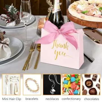 DECHISY 60Pack Small Thank You Gift Bags, 4.5x1.8x3.9 Inches Pink Paper Gift Bags with Ribbon Mini Gift Bags Bulk Wedding Candy favor boxes Birthday Party Favor Bags for Baby Shower Anniversary.
