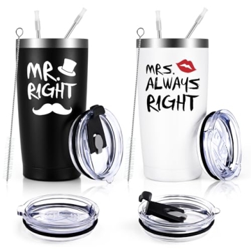 Mr. Right Mrs. Always Right Travel Tumbler Set, Wedding Engagement Gifts for Husband Wife Newlywed C...
