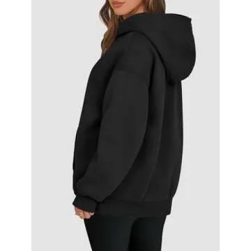 ATHMILE Black Hoodies for Women Oversized T Shirts Sweatshirts Cute Fleece Long SleeveSweaters Loose Fit Tops Casual Winter Pullover Fall Outfits Y2k Clothes 2024