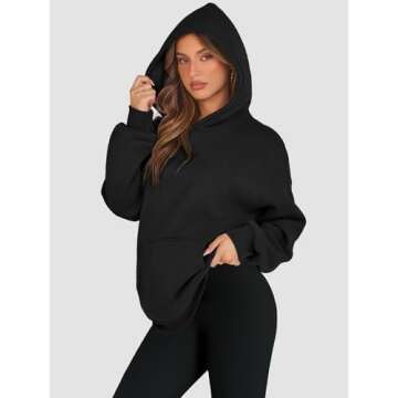 ATHMILE Black Hoodies for Women Oversized T Shirts Sweatshirts Cute Fleece Long SleeveSweaters Loose Fit Tops Casual Winter Pullover Fall Outfits Y2k Clothes 2024