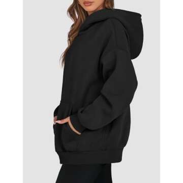 ATHMILE Black Hoodies for Women Oversized T Shirts Sweatshirts Cute Fleece Long SleeveSweaters Loose Fit Tops Casual Winter Pullover Fall Outfits Y2k Clothes 2024