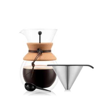 Bodum 34oz Pour Over Coffee Maker, High-Heat Borosilicate Glass with Reusable Stainless Steel Filter...
