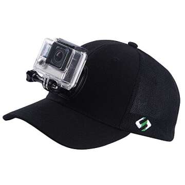 Smatree Baseball Hat Mount Mesh Cap Compatible with G*pro 13/12/11/10/9/8/7/6/5/5 Session/4/3+/3/2/1/DJI OSMO Action Cameras, Wool Material (L 58-60cm) Black