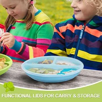 VITEVER 4 Pack Suction Plates with Lids for Baby & Toddler, 100% Food-Grade Silicone, Divided Design, Microwave & Dishwasher Safe