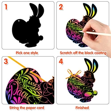 FEPITO 24 Pcs Easter Scratch Papers for Creative Fun