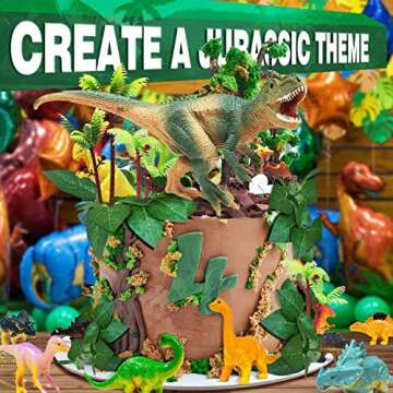 GLAHORSE 26 PCS Dinosaur Cake Toppers With Dinosaur Eggs Leaves Trees Cake Decorations For Birthday Party,Dinosaur Themed Party, Wild Animals Party,Kids Party Cake Decorations