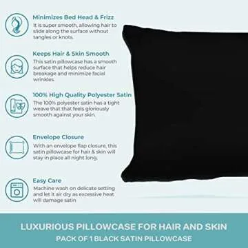 Spasilk Satin Pillowcase, Satin Pillowcase for Hair and Face, King Sized, Black