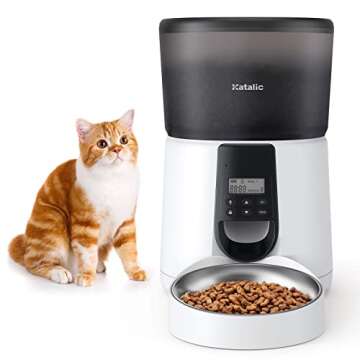 Automatic Cat Feeders for 2 Cats, 6L/25cup Automatic Cat Food Dispenser with 2 Stainless Pet Bowls,1...