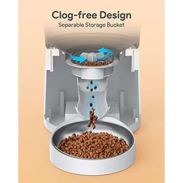 Automatic Cat Feeders for 2 Cats, 6L/25cup Automatic Cat Food Dispenser with 2 Stainless Pet Bowls,10s Meal Call Timer Setting 30 Portions 6 Meals Per Day, Timed Pet Feeder for Cat Dog Indoor Dry Food