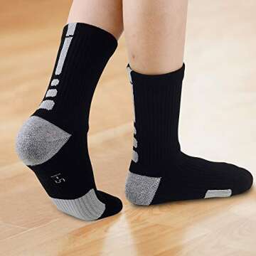 JHM boys Athletic Sport Team Basketball Soccer Crew Socks, 6 Pairs Color#1, 8-11 Years