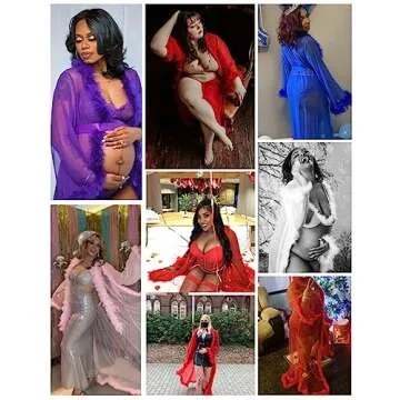 ohyeahlady Sheer Kimono Robe Long Plus Size Feather Robes for Women Lingerie Bridal Tulle Robe Red XL