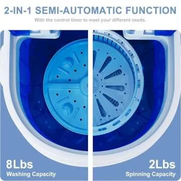 Oteymart Portable Washing Machine Mini Washer with Spin Dryer 8lbs Washing Capacity, Durable Energy Saving, Rotary Controller, Compact Laundry Washer for RV, Apartments, Dorms,Kitchen, Blue
