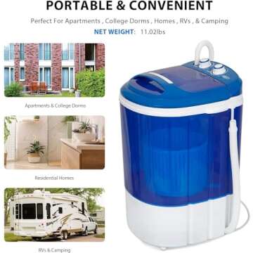 Oteymart Portable Washing Machine Mini Washer with Spin Dryer 8lbs Washing Capacity, Durable Energy Saving, Rotary Controller, Compact Laundry Washer for RV, Apartments, Dorms,Kitchen, Blue