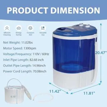 Oteymart Portable Washing Machine Mini Washer with Spin Dryer 8lbs Washing Capacity, Durable Energy Saving, Rotary Controller, Compact Laundry Washer for RV, Apartments, Dorms,Kitchen, Blue