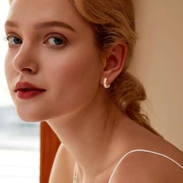 Linawe Flat Back Gold Hoop Earrings for Women Trendy, Pink Cubic Zirconia Earrings Studs, Helix Moissanite Earrings, Cute Small Huggie Earrings, Cartilage Cuff Ear Piercing