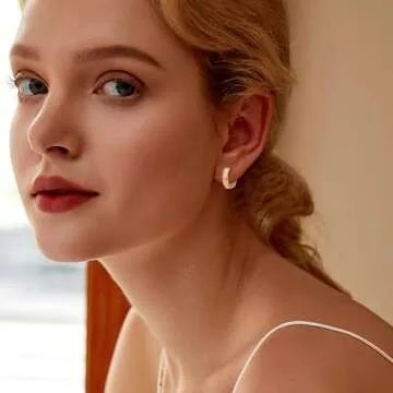 Linawe Flat Back Gold Hoop Earrings for Women Trendy, Pink Cubic Zirconia Earrings Studs, Helix Moissanite Earrings, Cute Small Huggie Earrings, Cartilage Cuff Ear Piercing